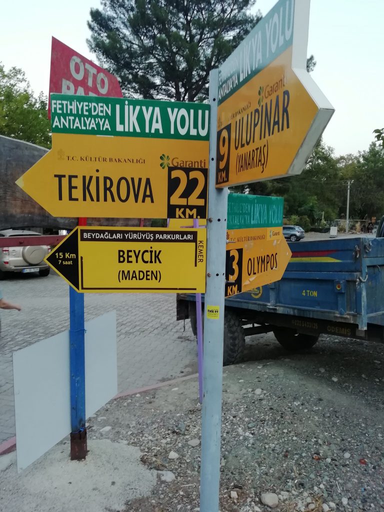 Lycian Way roadsign in Çıralı