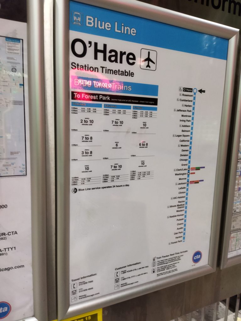 O'Hare-Chicago tren saatleri, Chicago, ABD