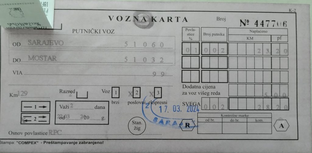Saraybosna Mostar tren bileti