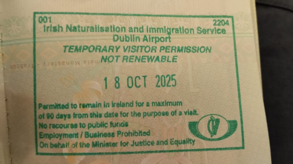 İrlanda giriş mührü, Dublin, İrlanda